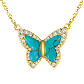 Sterling Silver with Yellow Gold Plated Cubic Zirconia Butterfly Pendant Necklace-6