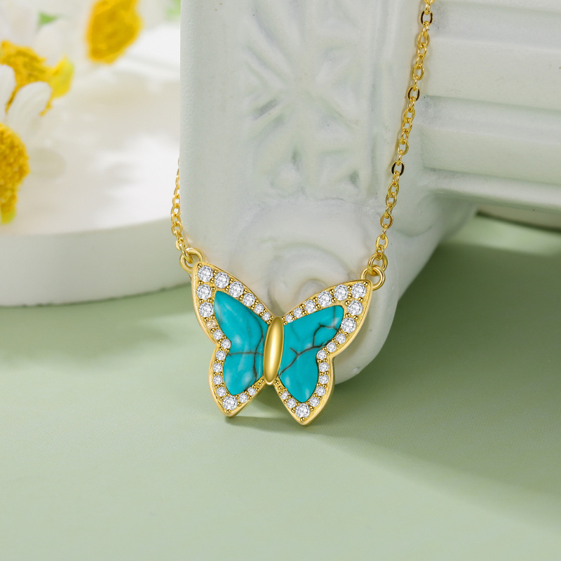Collar con colgante de mariposa de circonita cúbica bañado en oro amarillo y plata de ley-3