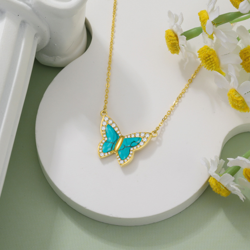 Collar con colgante de mariposa de circonita cúbica bañado en oro amarillo y plata de ley-4