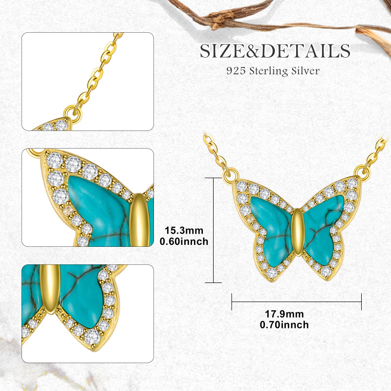 Collar con colgante de mariposa de circonita cúbica bañado en oro amarillo y plata de ley-5