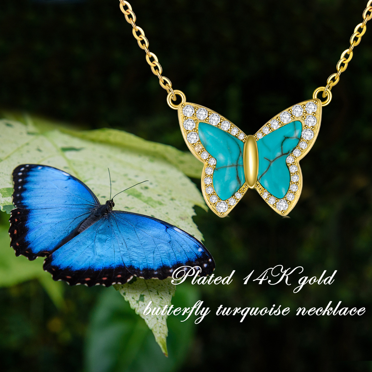14K Gold Cubic Zirconia Butterfly Pendant Necklace-6