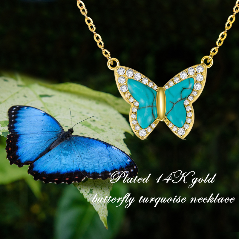 Collar con colgante de mariposa de circonita cúbica bañado en oro amarillo y plata de ley-6