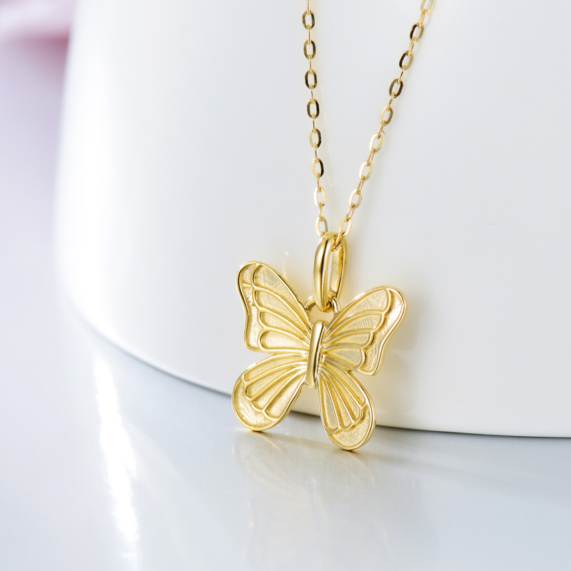 10K Gold Butterfly Pendant Necklace-3