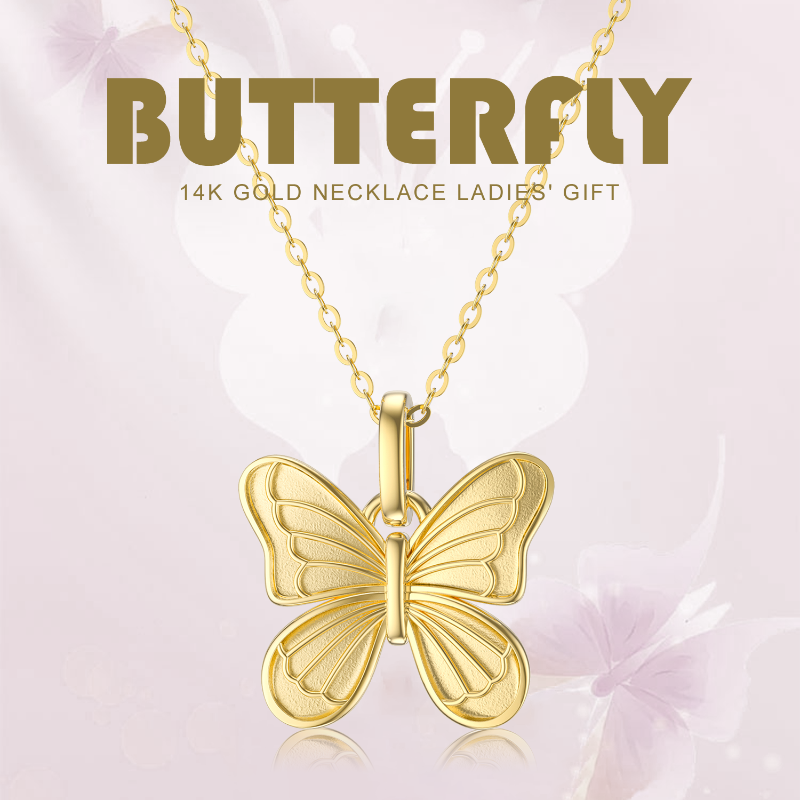 10K Gold Butterfly Pendant Necklace-4