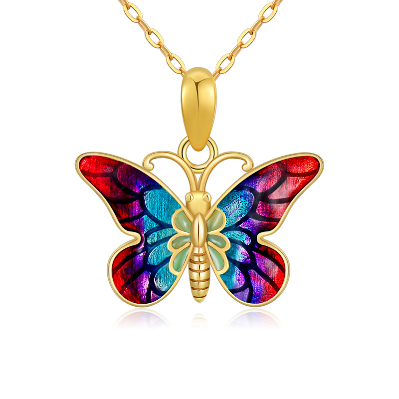 Colar com pingente de borboleta em ouro 10K-9