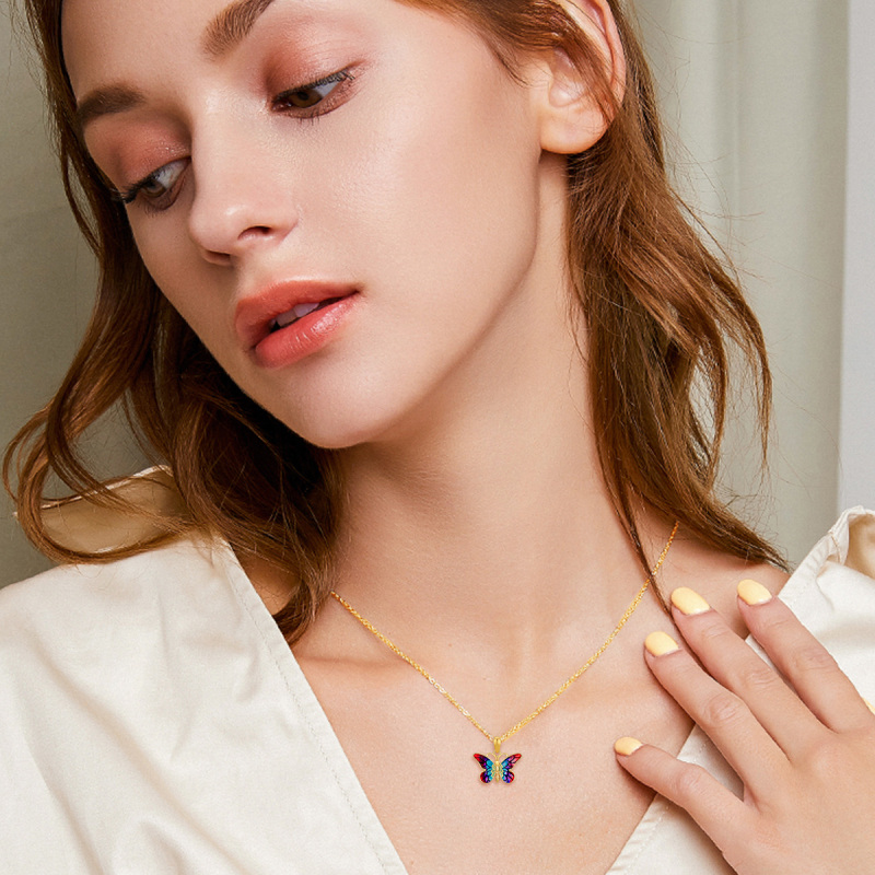 14K Gold Butterfly Pendant Necklace-2
