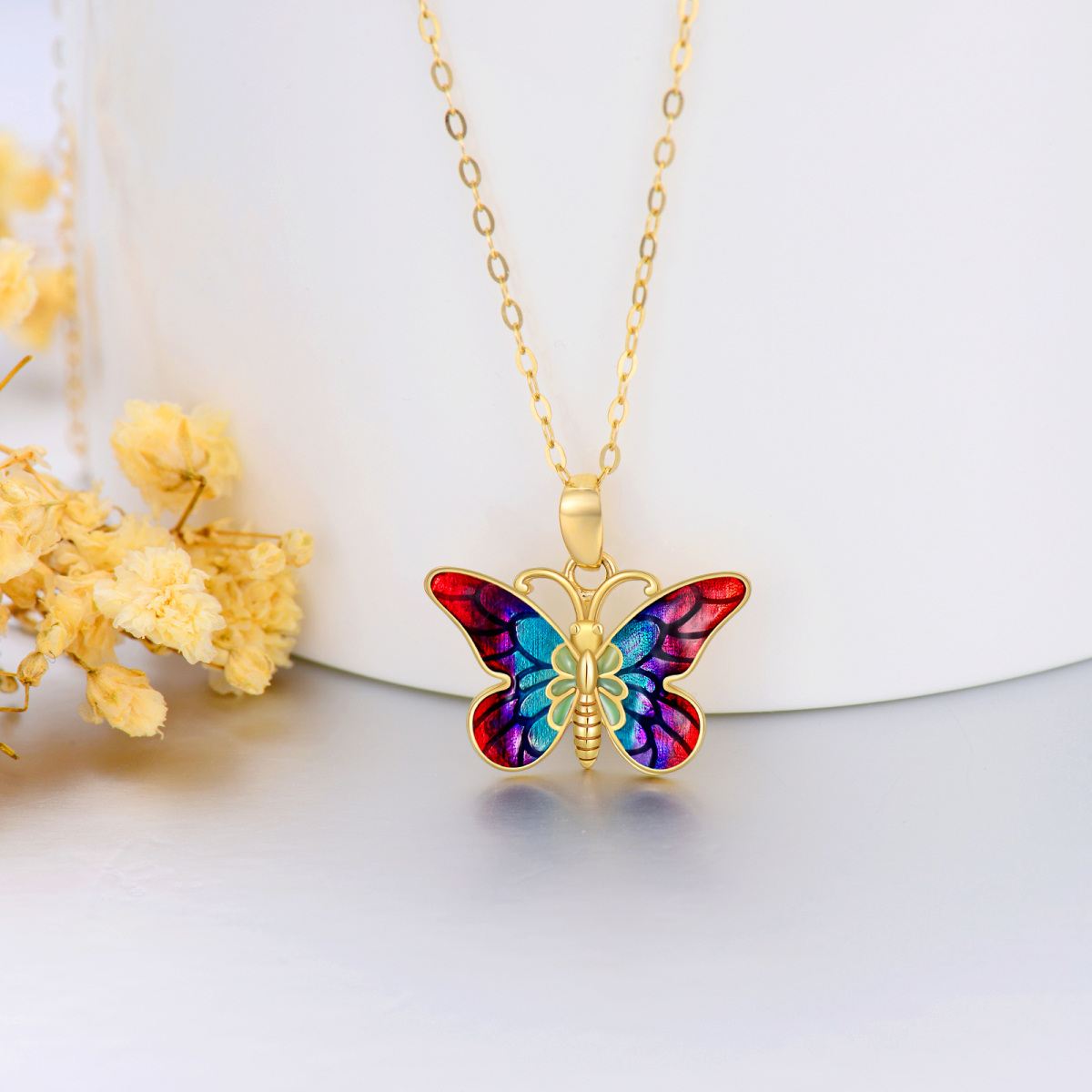 14K Gold Schmetterling Anhänger Halskette-3