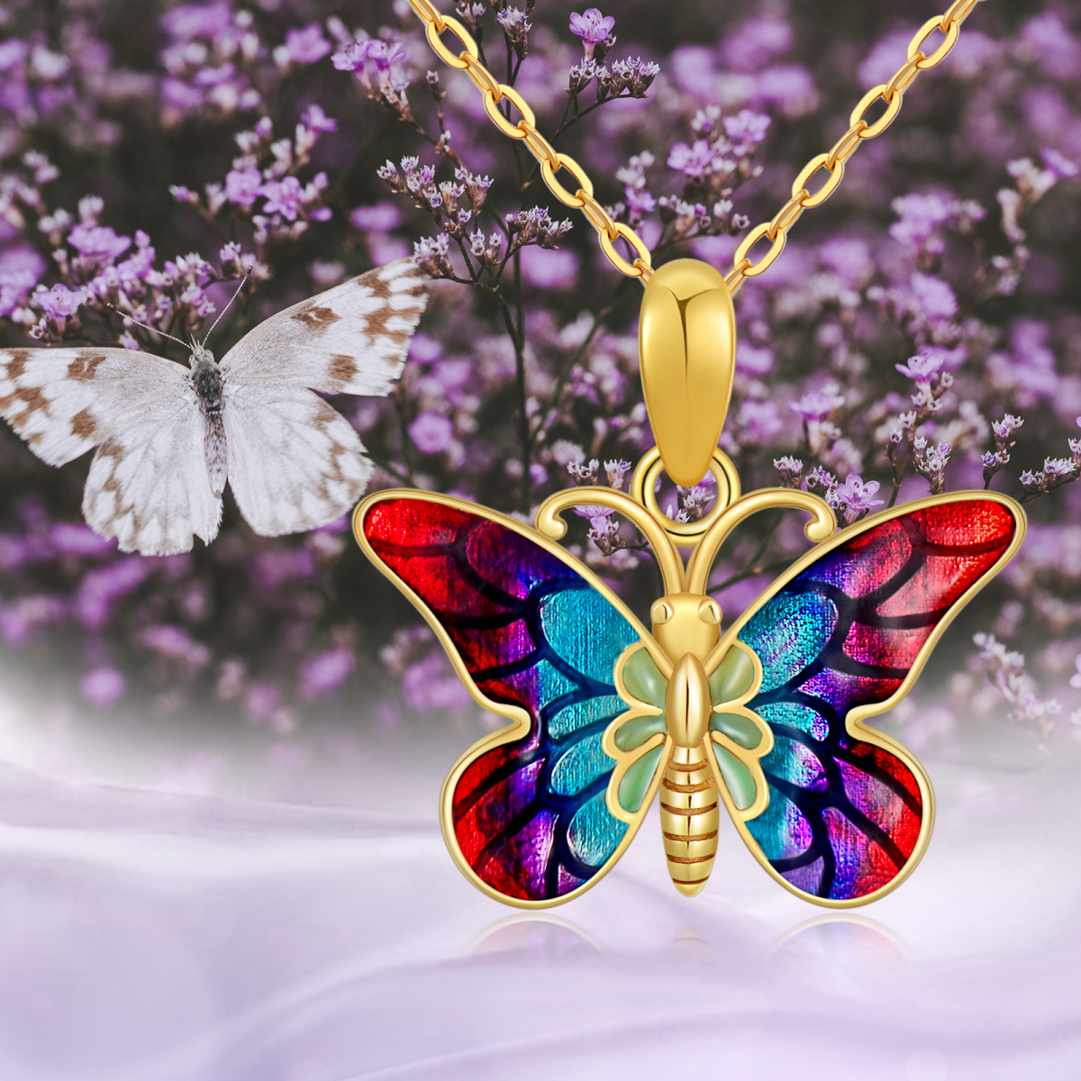 14K Gold Schmetterling Anhänger Halskette-5