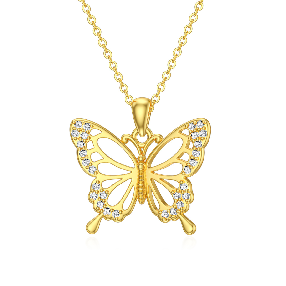 Collier pendentif papillon en or 14K à zircon cubique-1