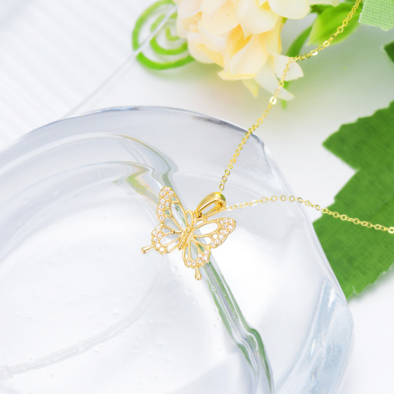 Colar com pendente de borboleta em ouro branco 10K e zircónias cúbicas-4