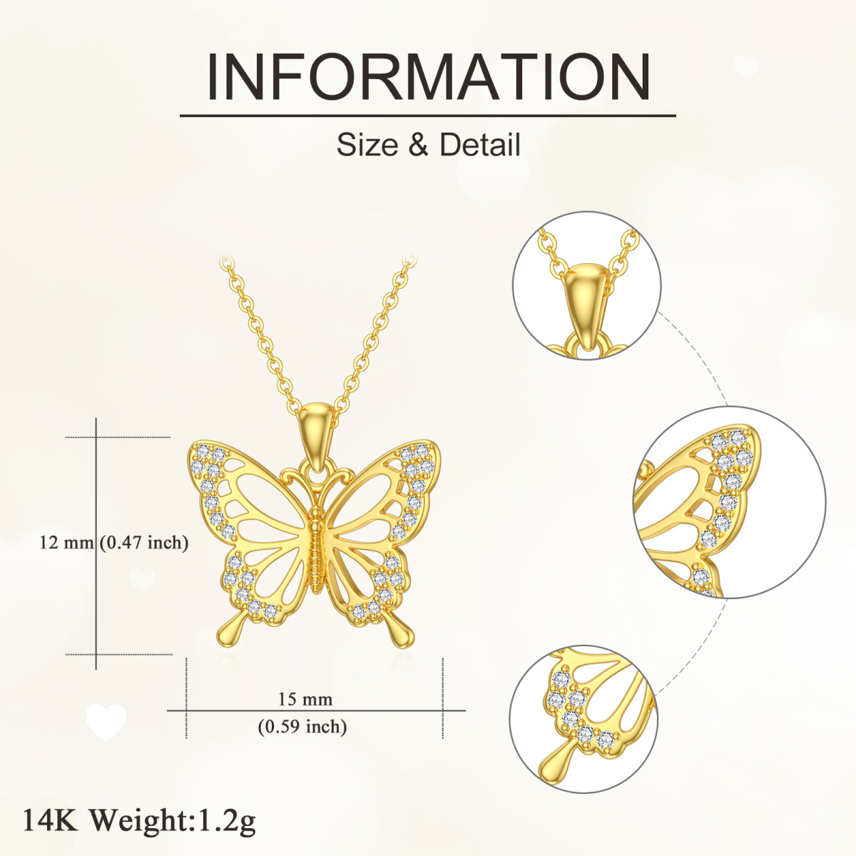 14K Gold Cubic Zirconia Butterfly Pendant Necklace-6