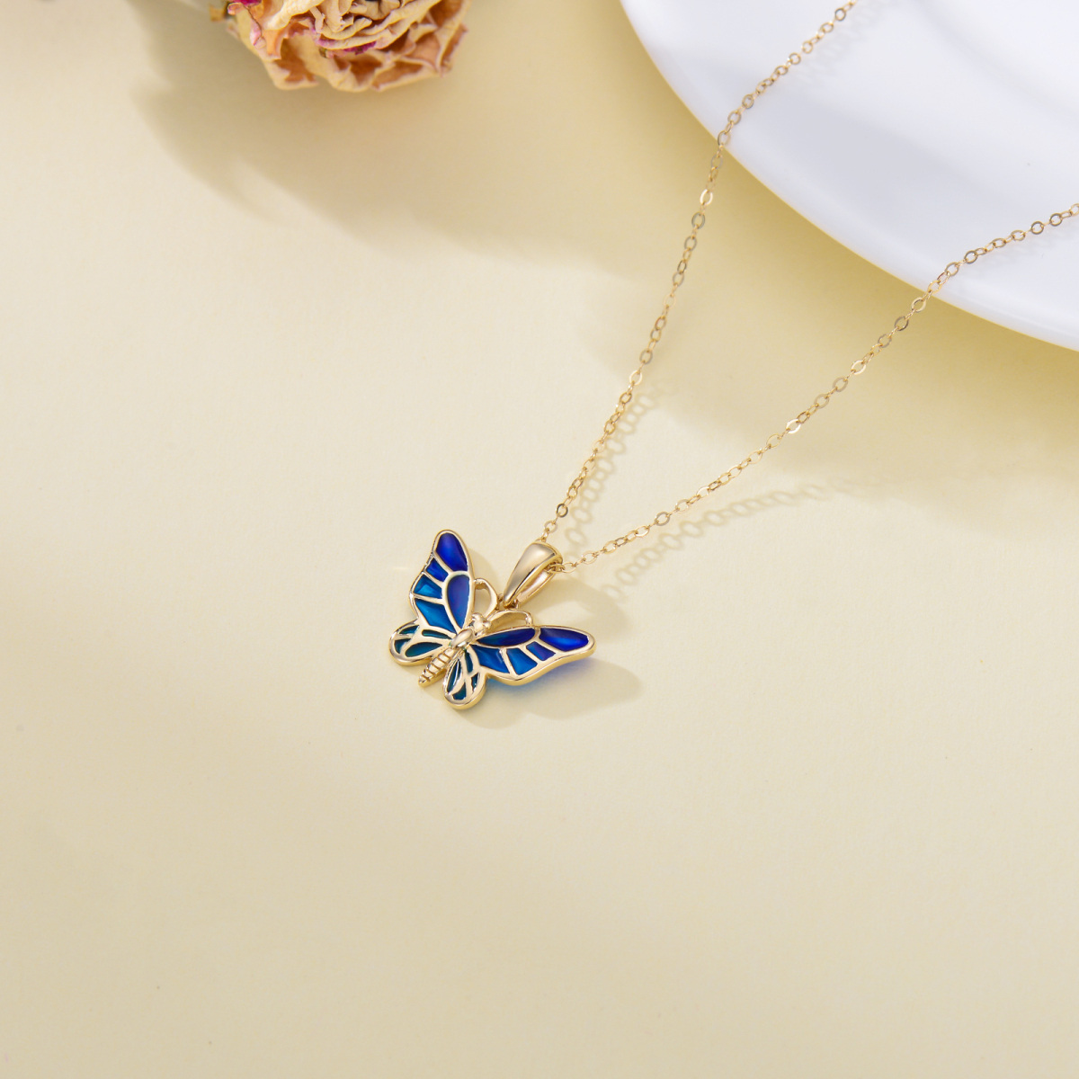 14K Gold Schmetterling Anhänger Halskette-4