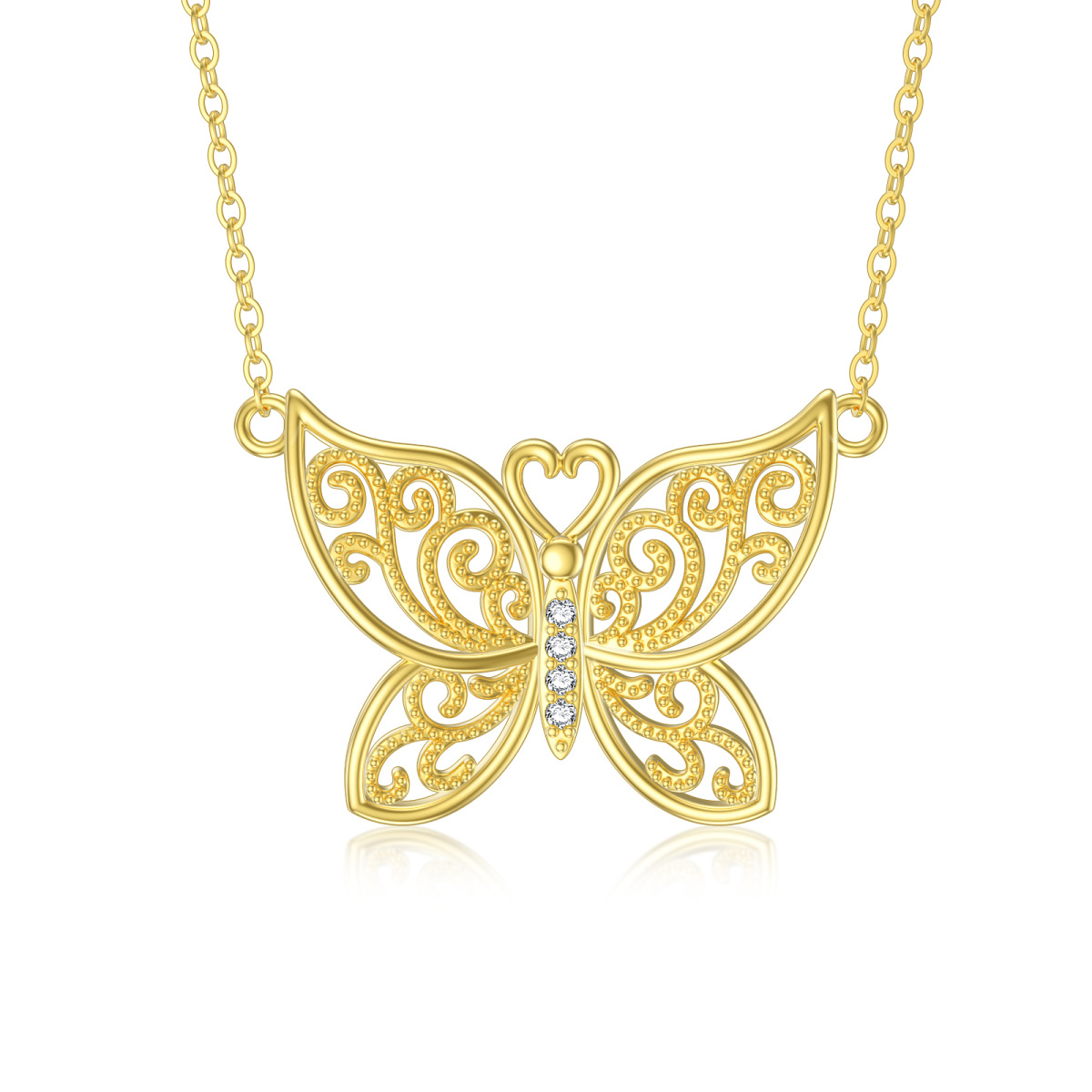 10K Gold Cubic Zirconia Butterfly Pendant Necklace-1