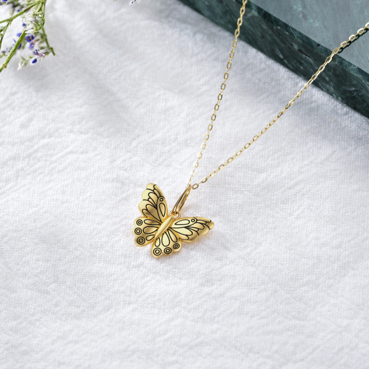 10K Gold Butterfly Pendant Necklace-3