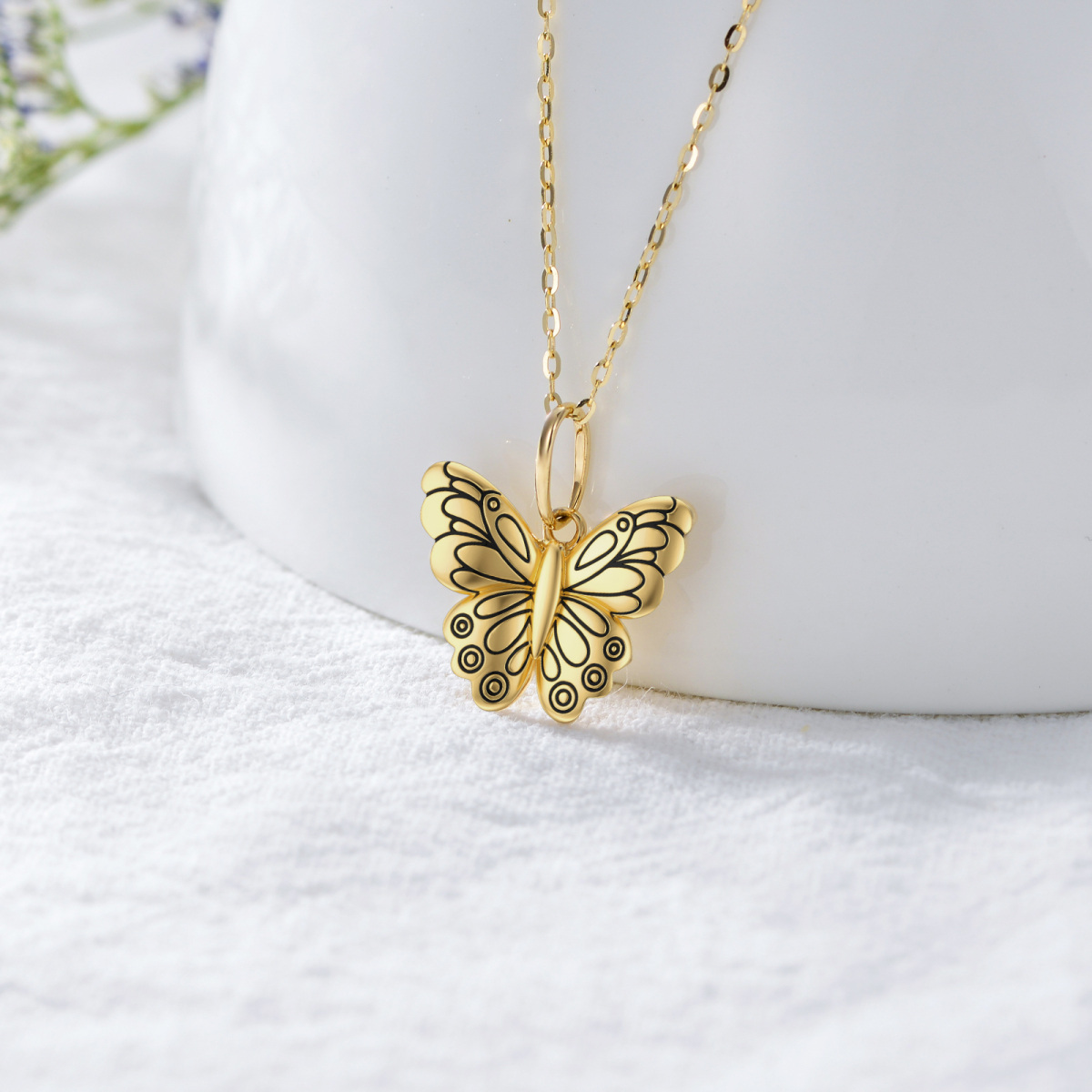 10K Gold Butterfly Pendant Necklace-4