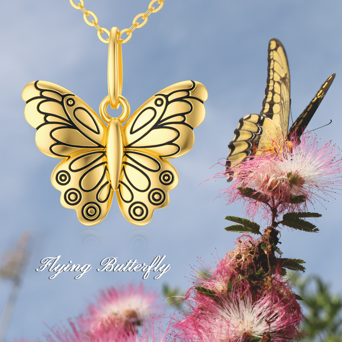 10K Gold Butterfly Pendant Necklace-6