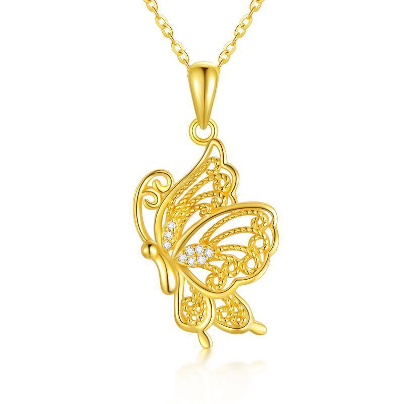 Collana con ciondolo a forma di farfalla in oro 14K con zirconia cubica-1