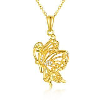 10K Gold Cubic Zirconia Butterfly Pendant Necklace-53