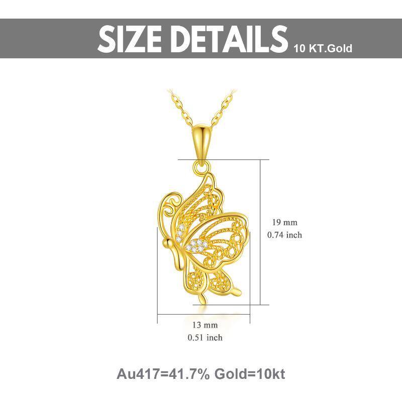 Collana con ciondolo a forma di farfalla in oro 14K con zirconia cubica-3