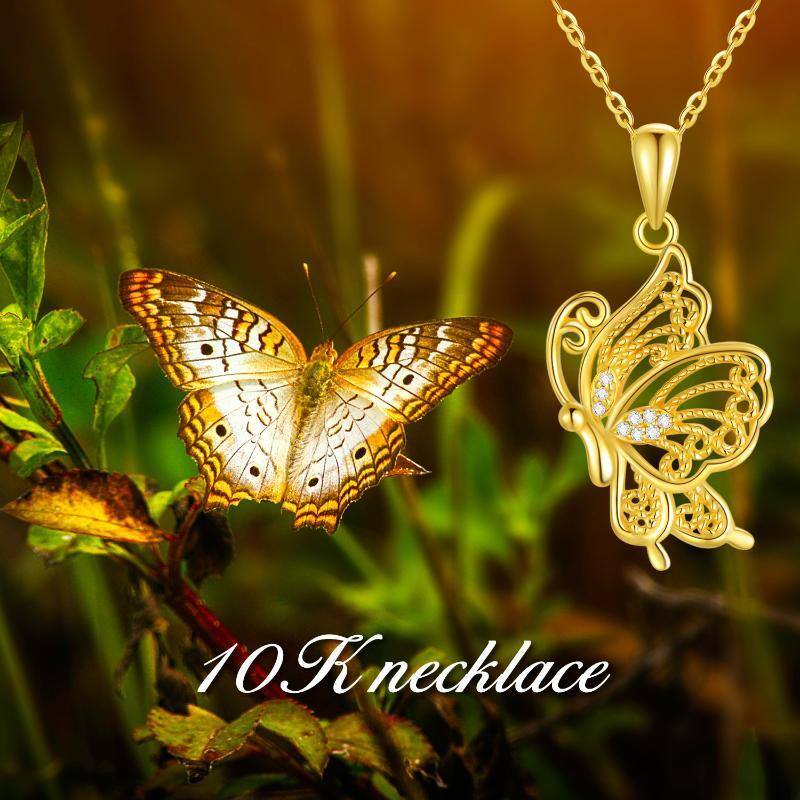 10K Gold Cubic Zirconia Butterfly Pendant Necklace-4