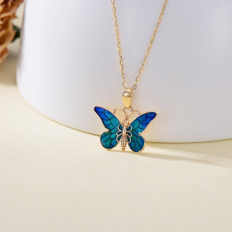 10K Gold Butterfly Pendant Necklace-3