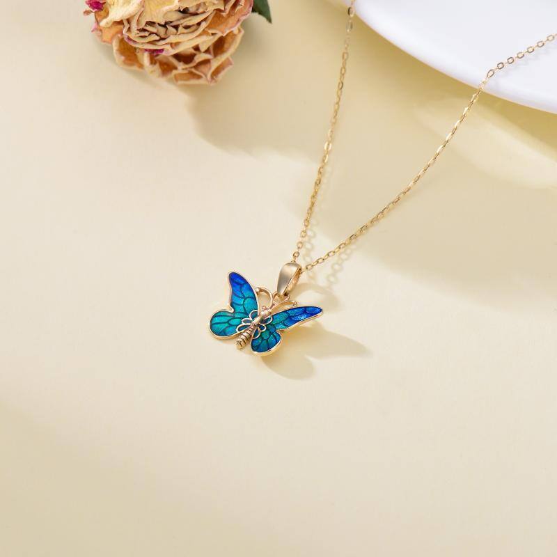 10K Gold Butterfly Pendant Necklace-4