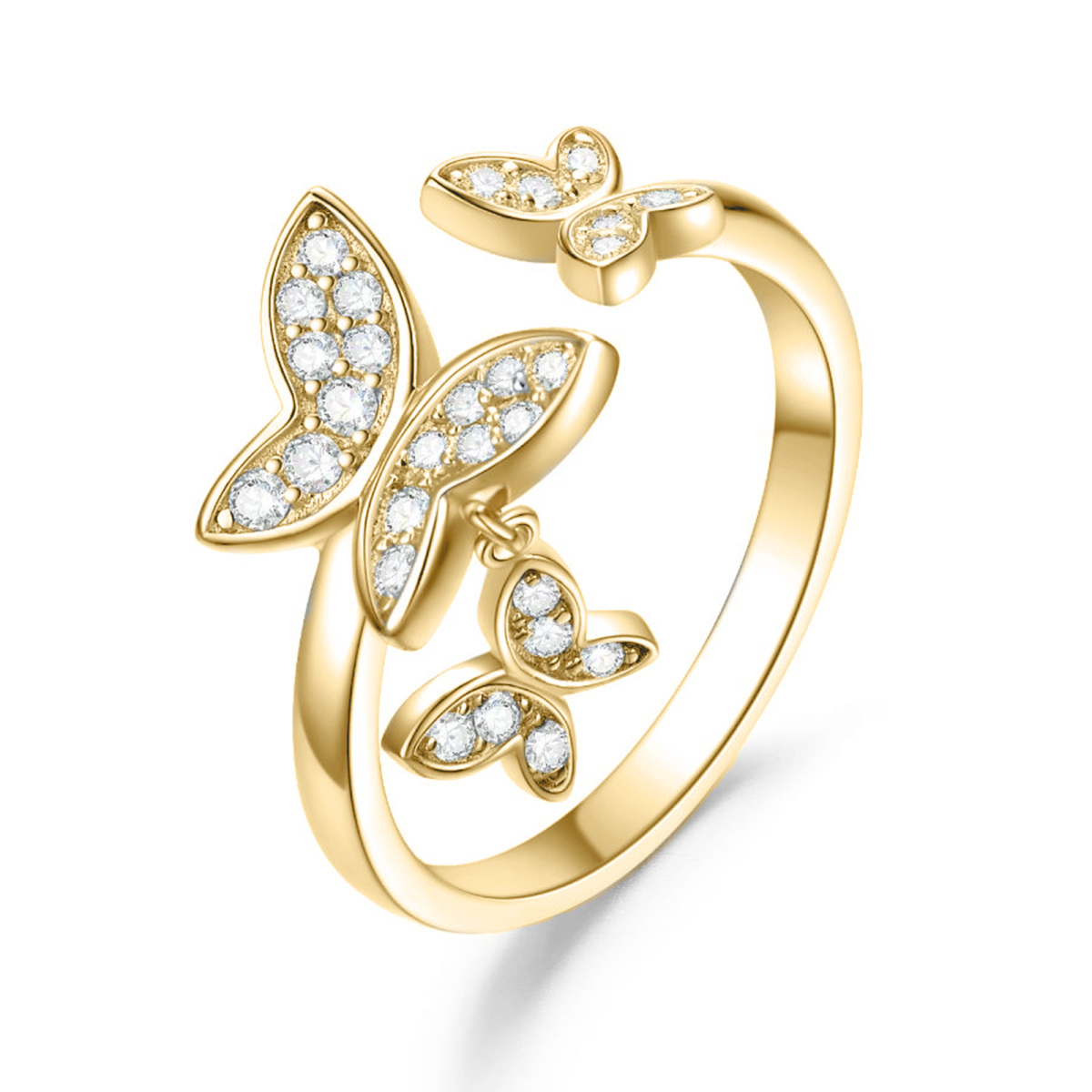 Anillo de mariposa con circonita cúbica de oro de 14 quilates-1