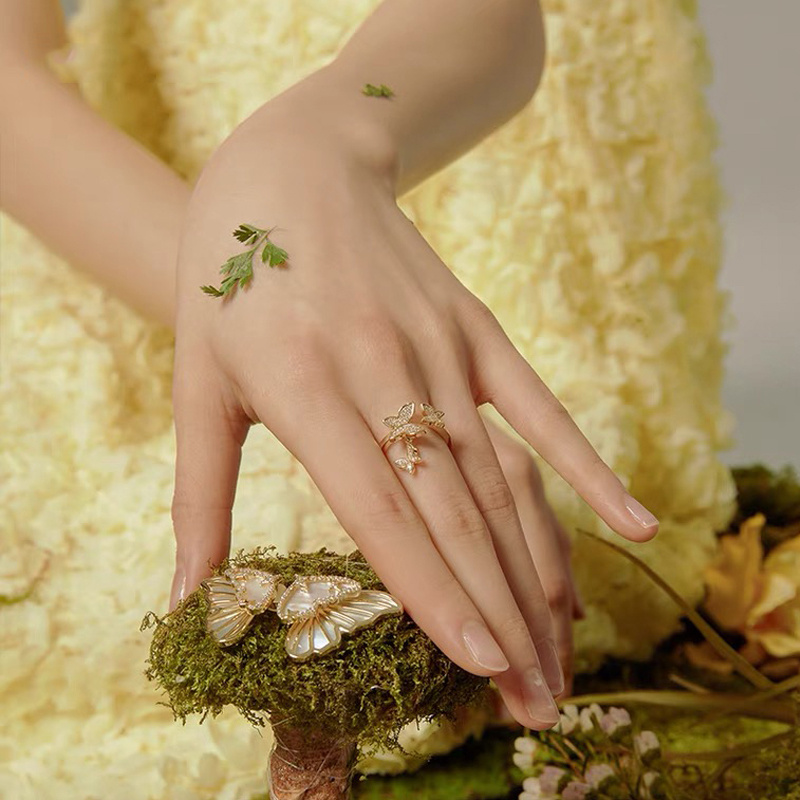 10K Rose Gold Cubic Zirconia Butterfly Ring-4