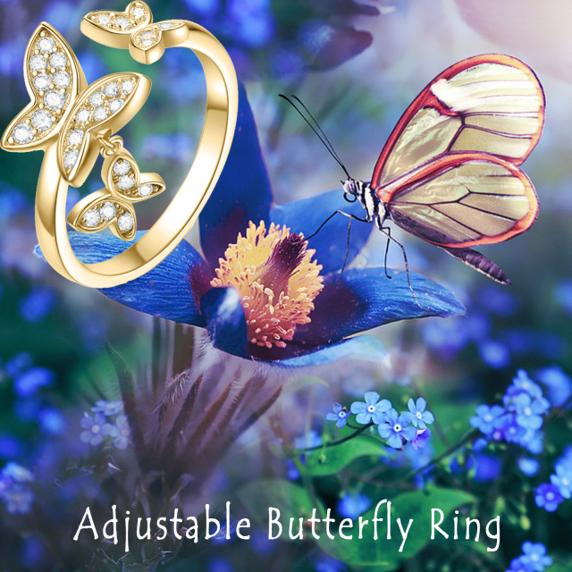 Anillo de mariposa con circonita cúbica de oro de 14 quilates-7