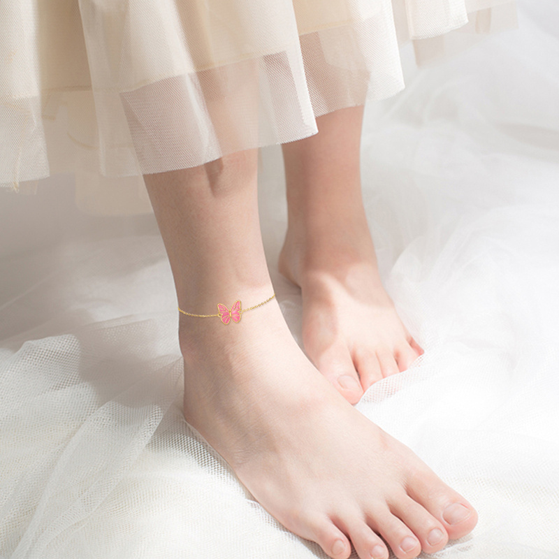 18-karätiges Gold-Fußkettchen mit Schmetterlingsanhänger (einreihig)-2
