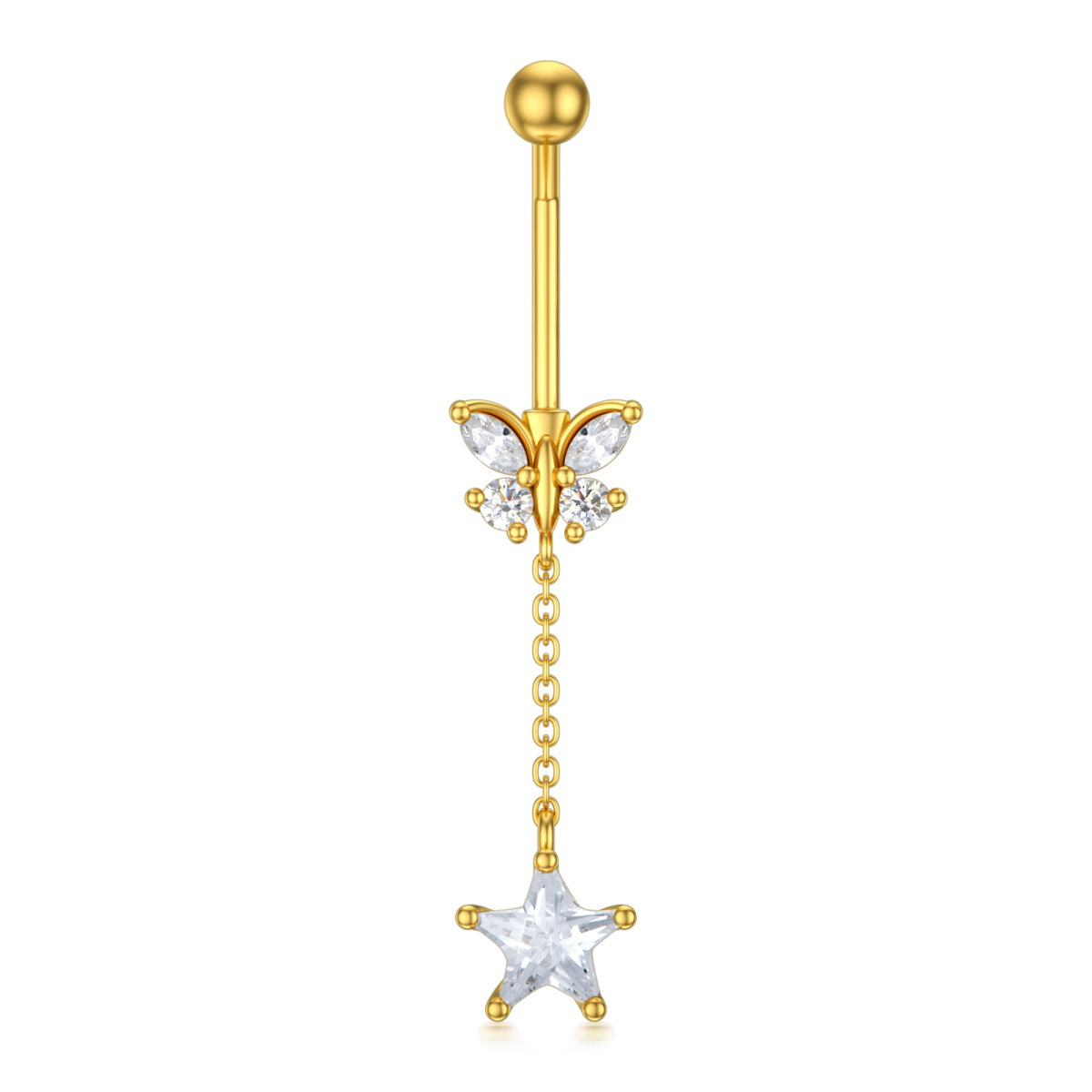 10K Gold Cubic Zirconia Butterfly & Star Belly Button Ring-1