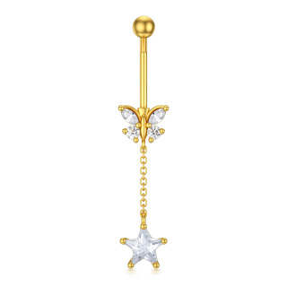 10K Gold Cubic Zirconia Butterfly & Star Belly Button Ring-41