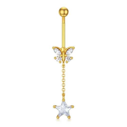 10K Gold Cubic Zirconia Butterfly & Star Belly Button Ring