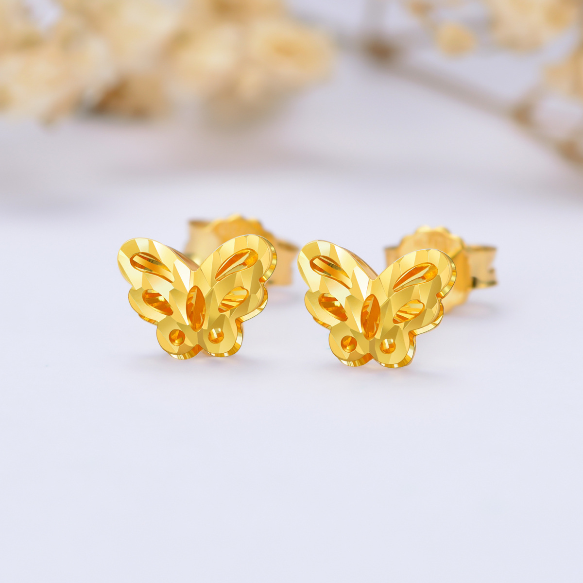 10K Gold Butterfly Stud Earrings-3