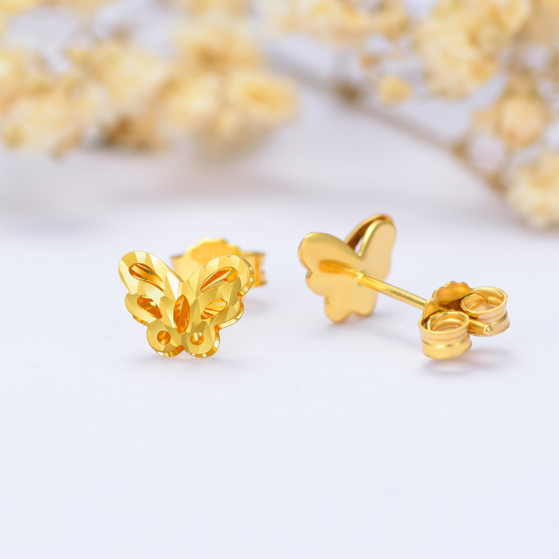 أقراط مرصعة بالذهب الأبيض عيار 10 قيراط على شكل فراشة-4