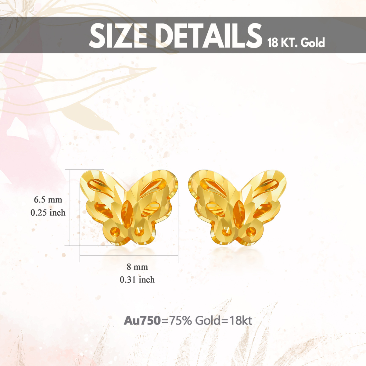 14K Gold Butterfly Stud Earrings-5