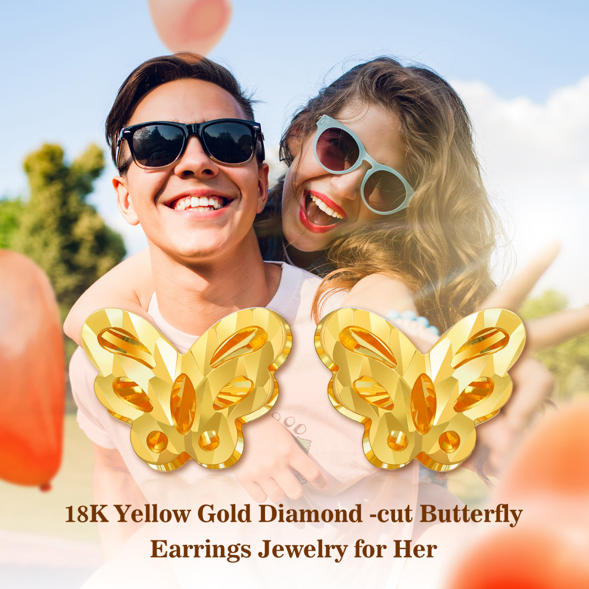 18K Gold Butterfly Stud Earrings-6