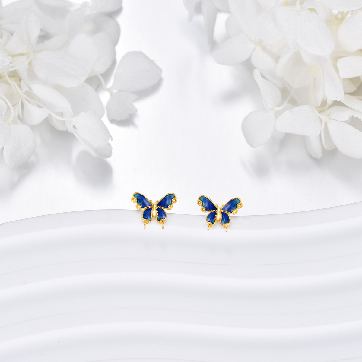 10K Gold Butterfly Stud Earrings-3