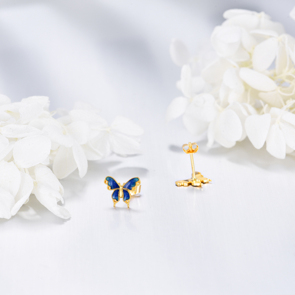 10K Gold Butterfly Stud Earrings-4