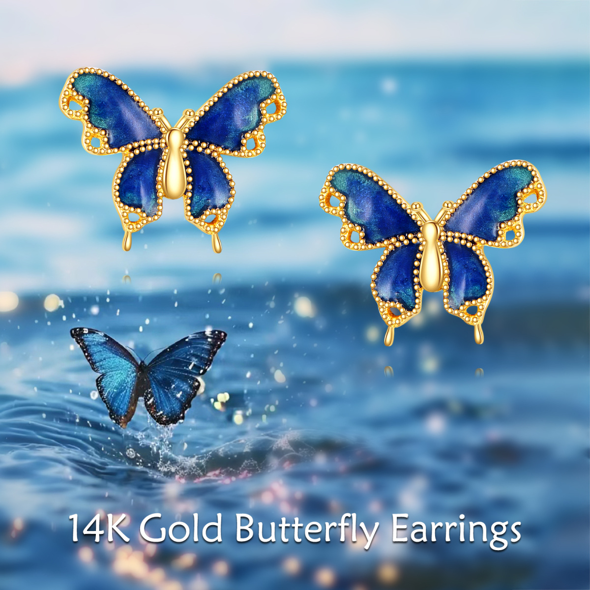 10K Gold Butterfly Stud Earrings-6