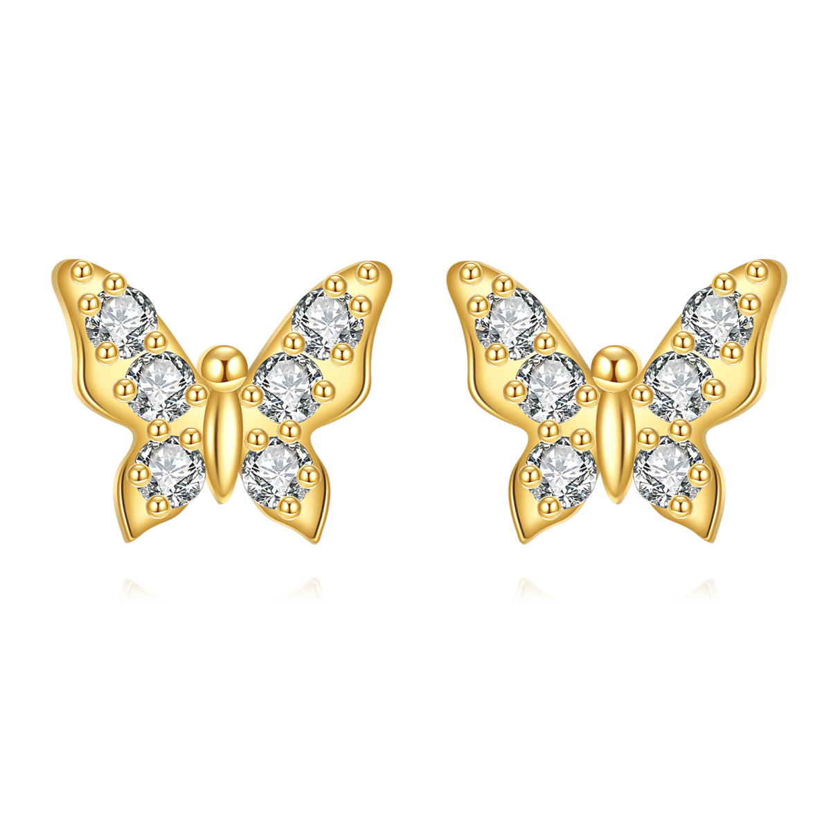 10K Gold Cubic Zirconia Butterfly Stud Earrings-1