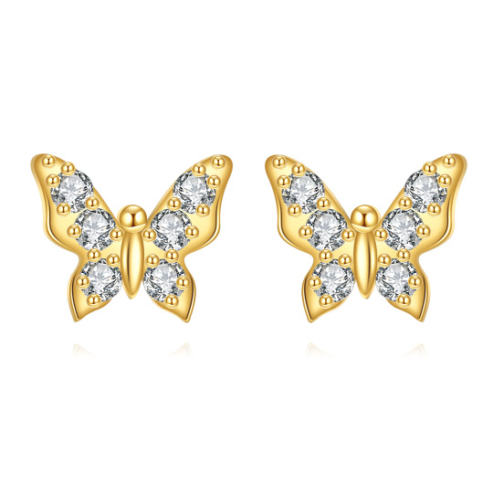 10K Gold Cubic Zirconia Butterfly Stud Earrings