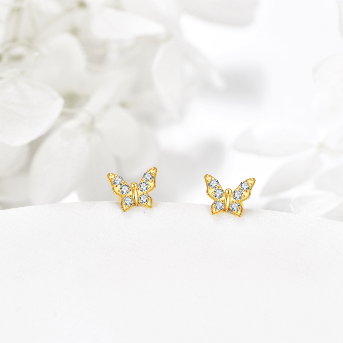 10K Gold Cubic Zirconia Butterfly Stud Earrings-4