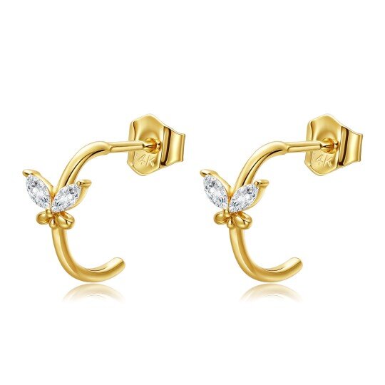 Brincos borboleta com zircónias cúbicas em ouro 14K
