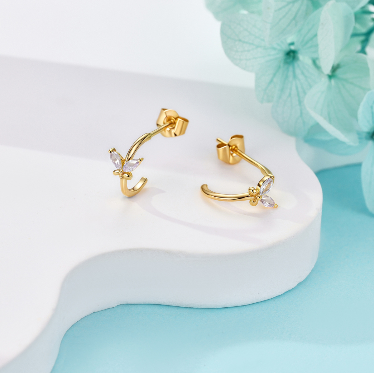 14K Gold Cubic Zirconia Butterfly Stud Earrings-2