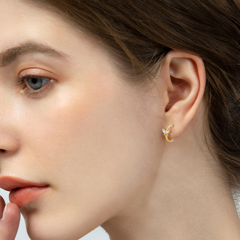 10K Gold Cubic Zirconia Butterfly Stud Earrings-4