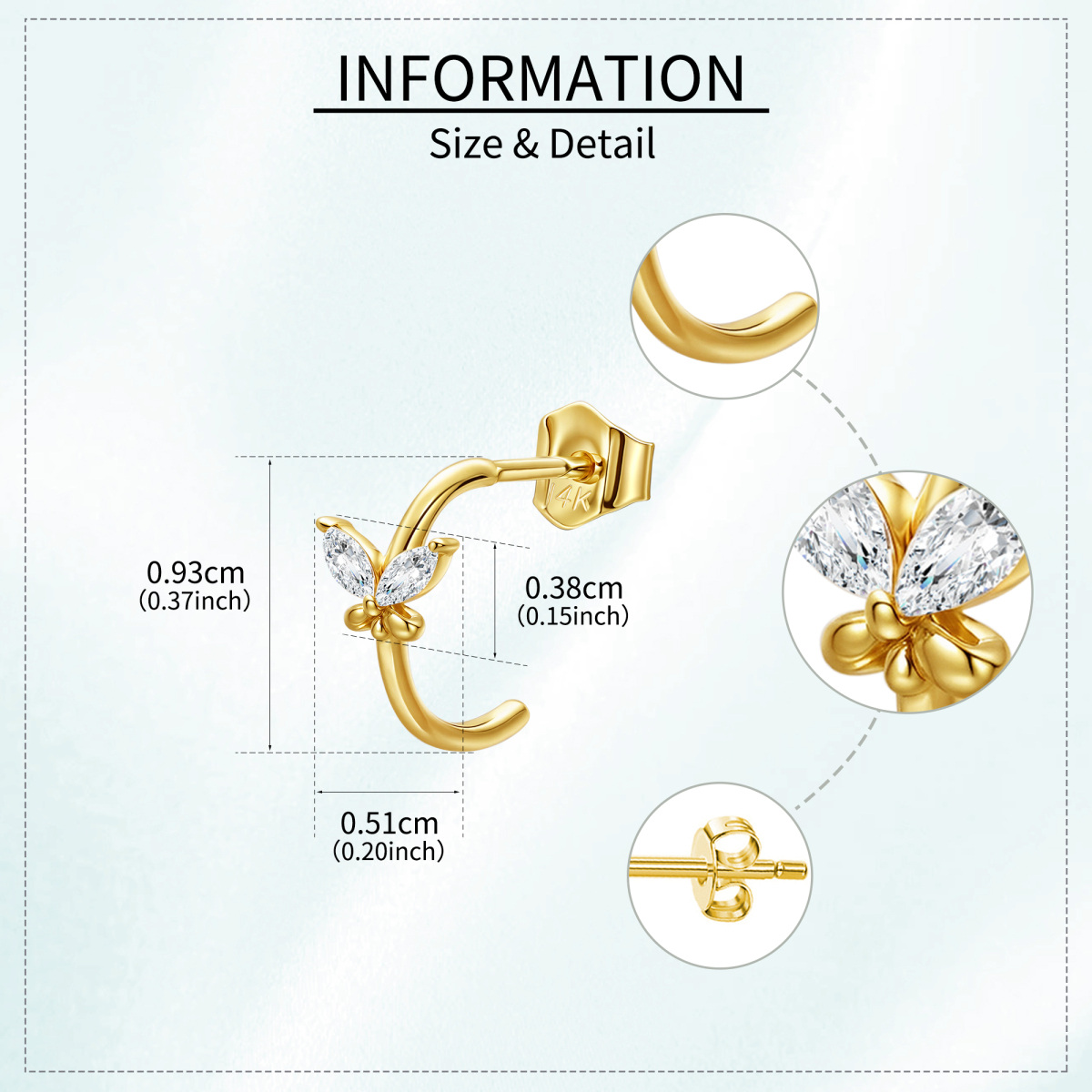 14K Gold Cubic Zirconia Butterfly Stud Earrings-5