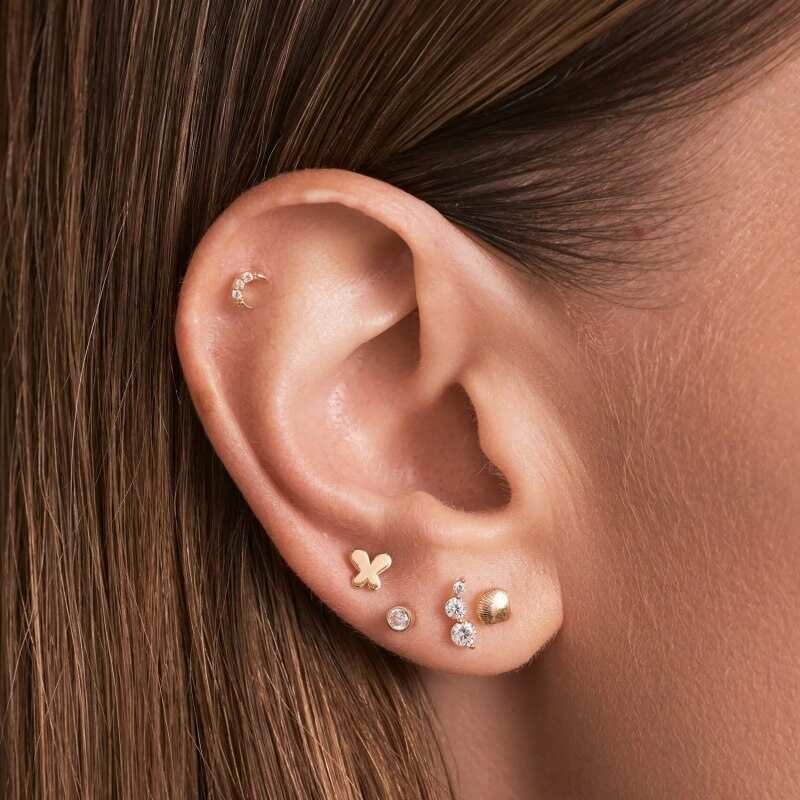 14K Gold Butterfly Stud Earrings-2