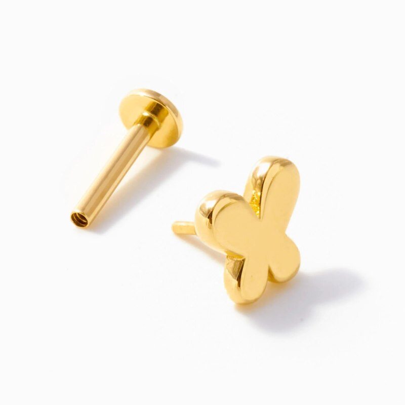 14K Gold Butterfly Stud Earrings-3