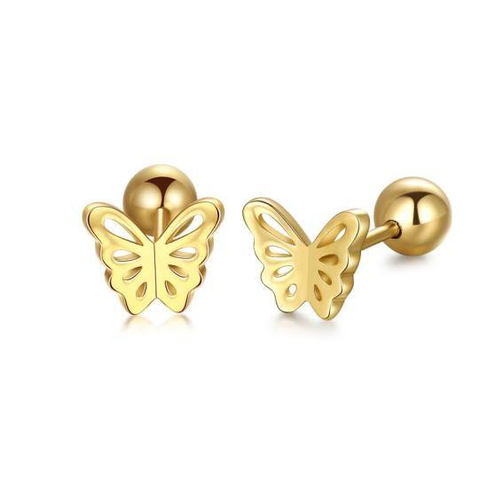 10K Gold Butterfly Stud Earrings-1